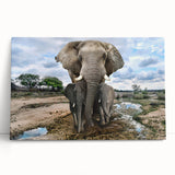 Stretched canvas wall art featuring a vibrant elephant design in a natural setting, showcasing intricate details and colors, perfect for animal lovers and home decor.