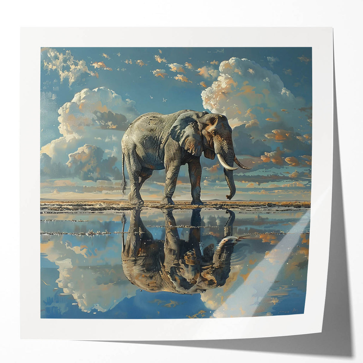 Elegant wall art print showcasing a majestic elephant design in vibrant colors, ideal for wildlife enthusiasts and home decor. Perfect addition to any nature-themed space.