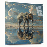 Elegant acrylic glass wall art depicting a side view of a majestic elephant in a natural setting, showcasing intricate details and vibrant colors, perfect for wildlife enthusiasts.