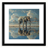 Framed wall art featuring a striking black-and-white illustration of an elephant, perfect for wildlife enthusiasts and modern home decor. The design showcases intricate details, making it an eye-catching centerpiece for any room.