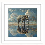 Elephant wall art print showcasing a detailed, vibrant illustration of a majestic African elephant, framed with a white mat, ideal for wildlife enthusiasts and home decor.
