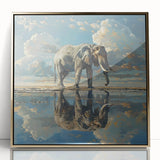 Framed wall art featuring a majestic elephant design with intricate detailing, set against a gold background, perfect for animal-themed decor or wildlife enthusiasts.