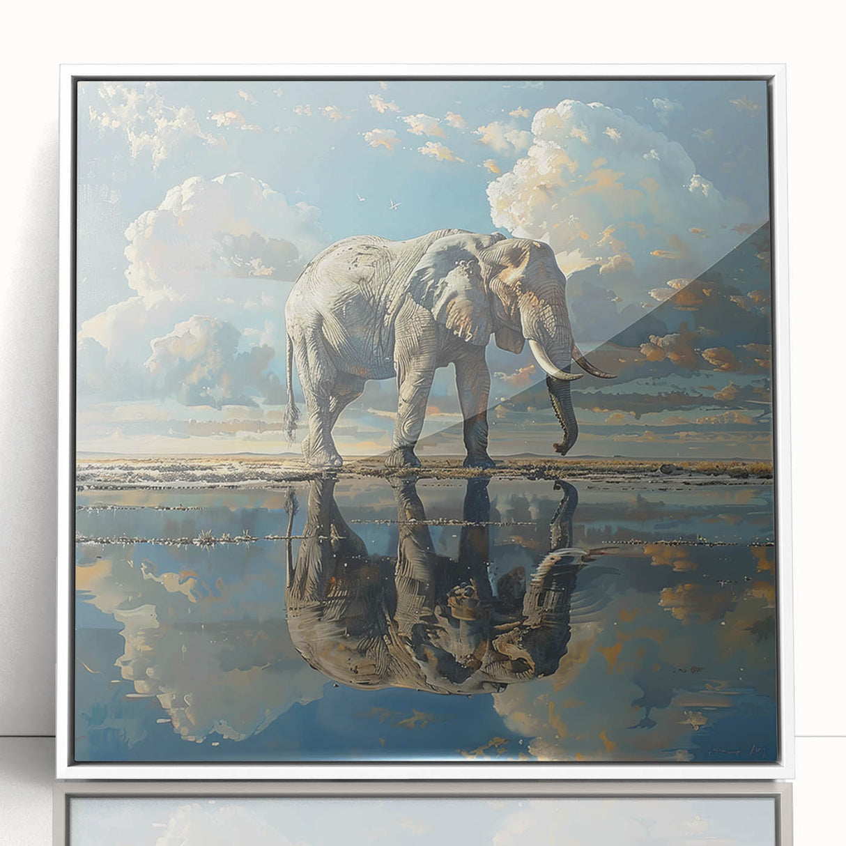 Framed wall art featuring a stunning design of an elephant, showcasing intricate details and vibrant colors, ideal for animal lovers and home decor enthusiasts.
