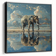 Framed canvas wall art featuring a detailed black and white elephant design, showcasing the animal's majestic side view, perfect for wildlife enthusiasts and home decor.