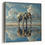 Framed canvas wall art showcasing a silver side view of an elephant, highlighting intricate details and textures, perfect for wildlife enthusiasts and home decor.