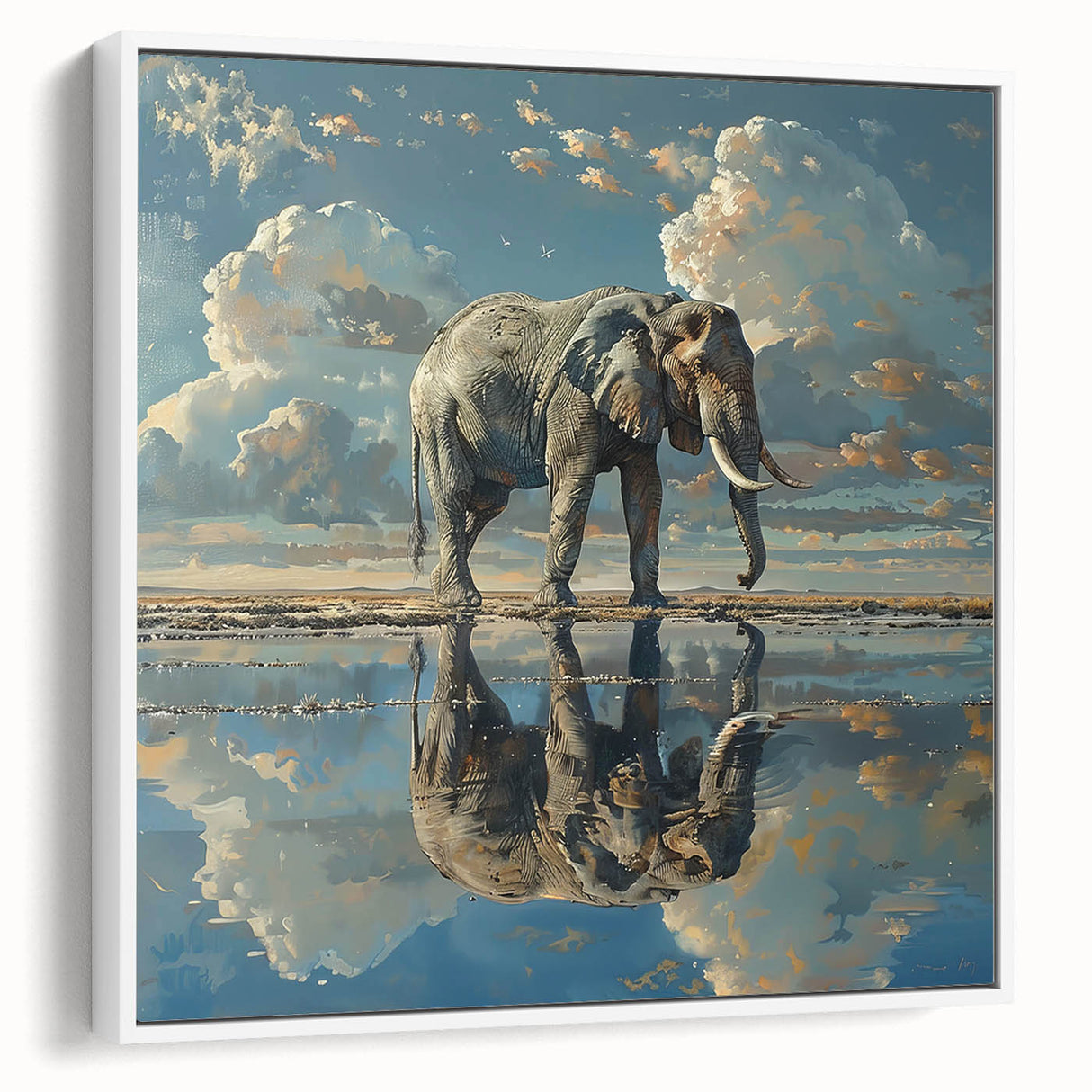 Framed canvas wall art showcasing a detailed side view of an elephant, featuring earthy tones and intricate patterns, perfect for animal lovers and home decor.