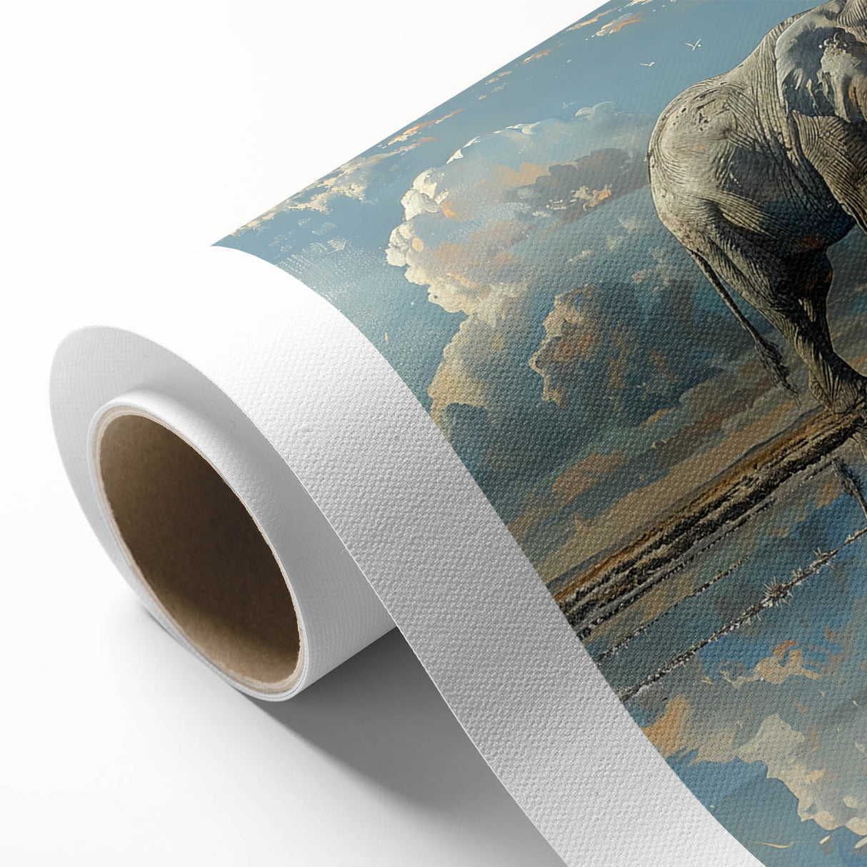 Rolled canvas showcasing a vibrant elephant design, part of a wildlife wall art collection, featuring rich colors and intricate details, ideal for nature lovers.