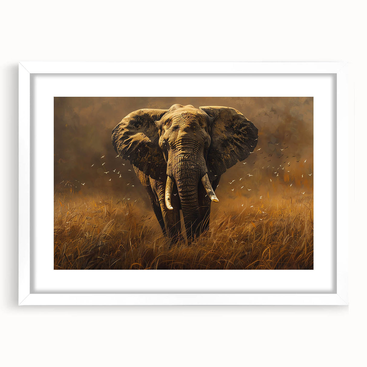 Framed wall art featuring a stunning elephant design, showcasing intricate details and vibrant colors, perfect for animal lovers and home decor enthusiasts.