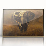Framed wall art featuring a striking close-up design of an elephant, showcasing intricate details and a gold-acrylic finish, perfect for wildlife enthusiasts and home decor.
