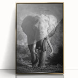 Framed wall art featuring a majestic elephant design in vibrant colors, showcasing intricate details and a gold-accented frame, perfect for wildlife enthusiasts.