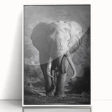 Framed wall art featuring a striking elephant design in white acrylic, showcasing intricate details and vibrant colors, perfect for animal lovers and home decor enthusiasts.