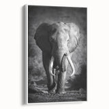 Framed canvas wall art featuring a side view of a majestic elephant design, set against a white background, ideal for animal lovers and home decor enthusiasts.