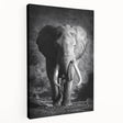 Stretched canvas wall art featuring a majestic side view of an elephant, showcasing intricate details and textures, ideal for wildlife enthusiasts and interior decor.