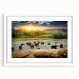 Framed wall art showcasing a beautiful elephant design in vibrant colors with a white mat, perfect for animal-themed home decor, emphasizing wildlife conservation.