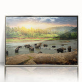 Framed wall art featuring a striking silver-accented design of an elephant, showcasing intricate details and vibrant colors, perfect for wildlife enthusiasts.