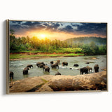 Framed canvas wall art showcasing a majestic elephant in a gold color palette, capturing the essence of wildlife elegance and sophistication for home decor.