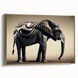 Framed canvas wall art featuring a side view of an elegant elephant design in gold tones, showcasing intricate details and textures, perfect for wildlife enthusiasts.