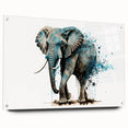 Elegant acrylic wall art featuring a side view of a majestic elephant, adorned with intricate designs, set against a vivid backdrop, perfect for animal lovers and home decor enthusiasts.