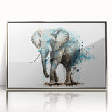 Framed wall art featuring a stunning silver acrylic design of an elephant, showcasing intricate details and vibrant colors, ideal for wildlife enthusiasts and modern decor.