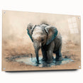 Side view of a stunning acrylic glass wall art piece showcasing a vibrant elephant design, ideal for wildlife enthusiasts and home decor lovers, featuring intricate details and a modern aesthetic. Perfect for adding a touch of nature-inspired elegance to any space.