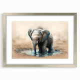 Framed wall art featuring a stunning elephant design in silver, showcasing intricate details and textures, perfect for enhancing home décor and animal-themed spaces.