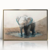 Framed wall art featuring a front view of a majestic elephant design in a striking gold acrylic finish, perfect for wildlife and nature-themed decor. Ideal for animal lovers.
