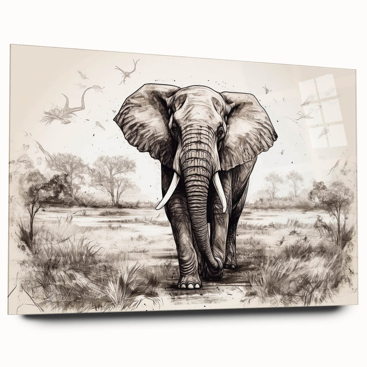Elegant acrylic wall art showcasing a side view of a majestic elephant, capturing intricate details and textures, perfect for wildlife enthusiasts and home decor.