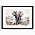 Black-framed wall art featuring a striking design of an elephant in a wild setting, showcasing detailed textures and vibrant colors, ideal for animal lovers and home decor enthusiasts.