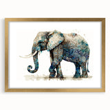 Elephant-themed wall art collection featuring a gold-framed design with a mat, showcasing vibrant colors and intricate details, ideal for wildlife enthusiasts.