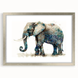 Framed wall art showcasing a striking elephant design in a silver frame, featuring a mat for added depth. Ideal for nature lovers and wildlife enthusiasts.