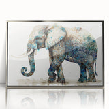 Framed wall art design showcasing a majestic elephant in a silver-acrylic frame, perfect for wildlife enthusiasts and home decor, enhancing any living space.