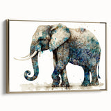 Framed canvas wall art featuring a side view of an elegant elephant design, surrounded by a gold frame, perfect for wildlife-themed decor. Ideal for animal lovers and nature enthusiasts.