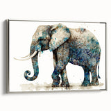 Framed wall art featuring a majestic elephant design in a silver finish, showcasing intricate details and textures, perfect for wildlife enthusiasts.