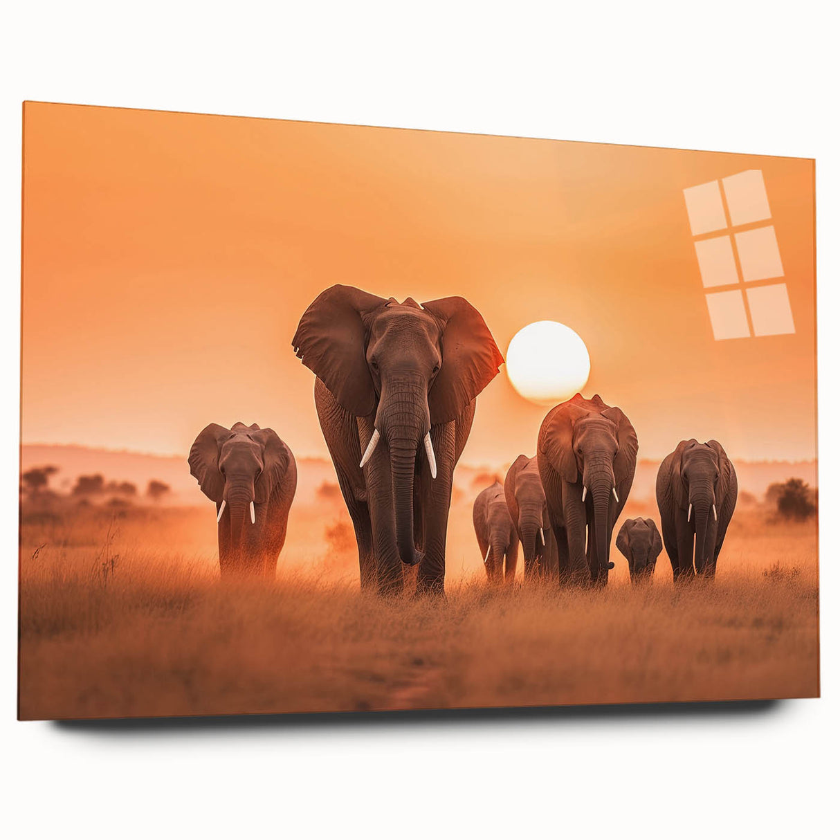 Acrylic wall art featuring a side view of a majestic elephant design, showcasing intricate details and vibrant colors, perfect for wildlife enthusiasts and home decor.