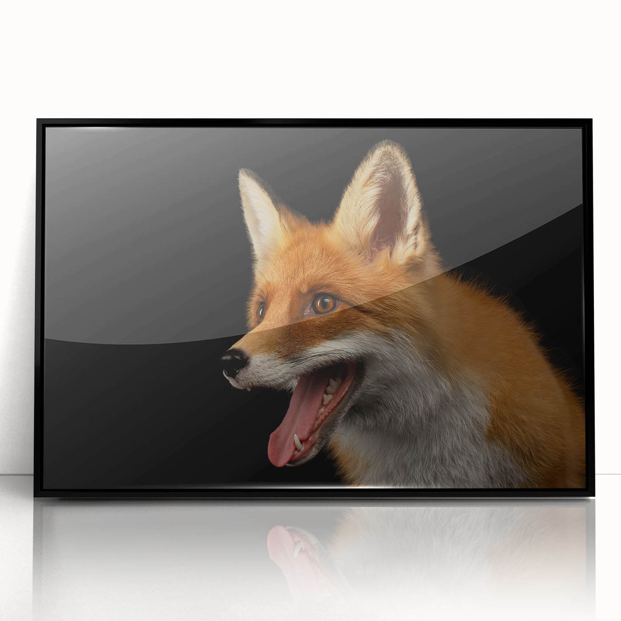 Framed wall art featuring a striking black and white fox design, showcasing intricate details and modern aesthetics, ideal for animal lovers and home decor enthusiasts.