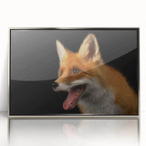 Framed acrylic wall art showcasing a stunning silver fox design, set against a minimalist backdrop, perfect for wildlife enthusiasts and modern decor.