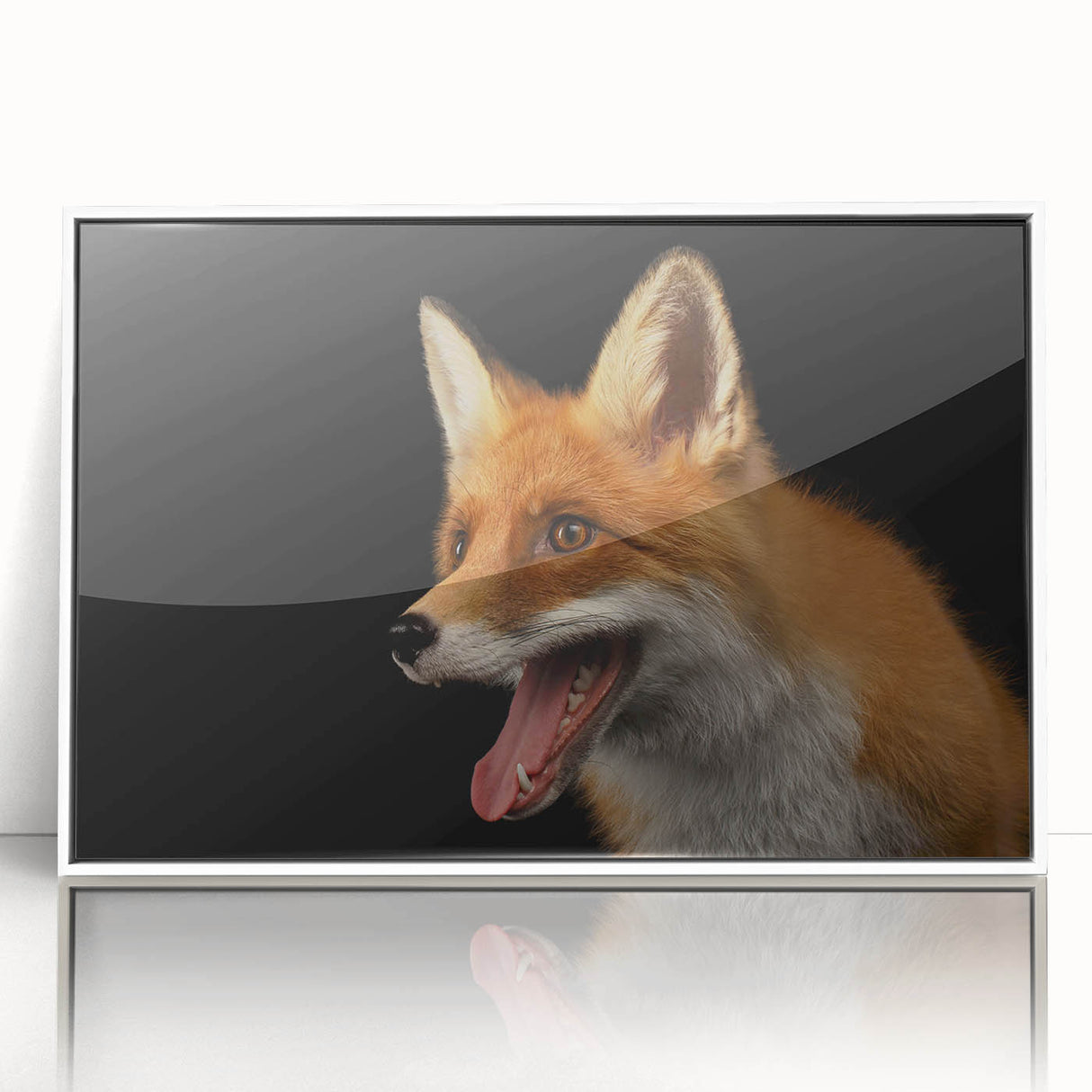 Framed wall art featuring a vibrant fox design in acrylic, showcasing intricate details and a sleek white frame, perfect for wildlife enthusiasts and home decor.