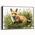 Framed wall art showcasing a striking fox design from the 'Animals A Wild Life' collection, featuring a black frame and a side view angle, perfect for nature-themed decor.