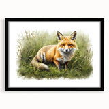 Framed black wall art featuring a vivid fox design, showcasing intricate details and vibrant colors, ideal for animal lovers and home decor enthusiasts.