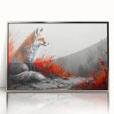 Framed acrylic wall art featuring a sleek silver border, showcasing a vibrant fox design in a wild-life theme, ideal for home or office decor.