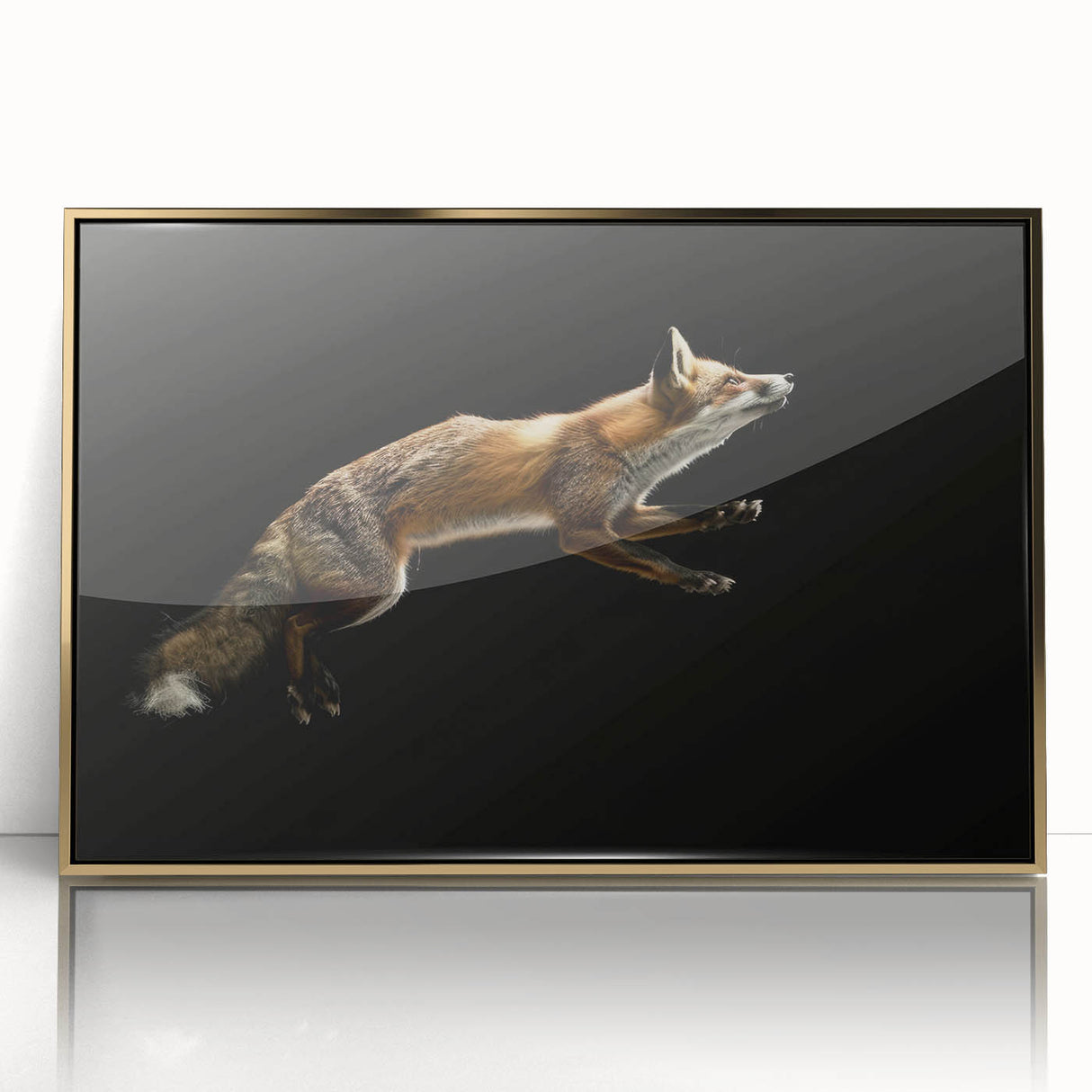 Framed wall art featuring a stylish fox design in gold-acrylic finish, showcasing intricate details against a soft, neutral background, perfect for modern home decor.