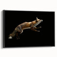 Framed wall art featuring a striking fox design in vibrant colors, displayed against a sleek black background. Ideal for animal lovers and modern decor enthusiasts.