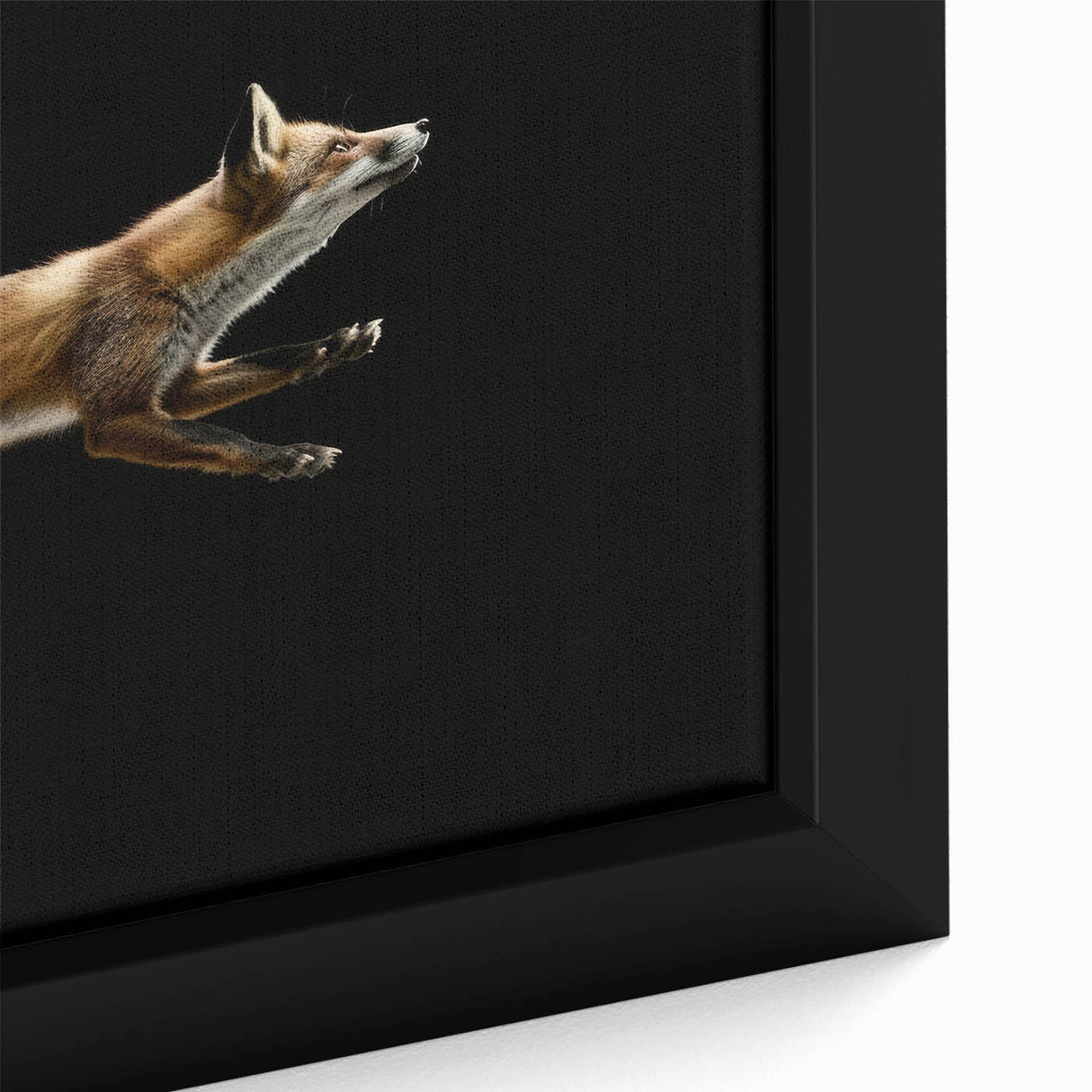 Close-up of a framed canvas wall art featuring a vibrant fox design, showcasing intricate details and rich colors that enhance any wildlife-themed decor.