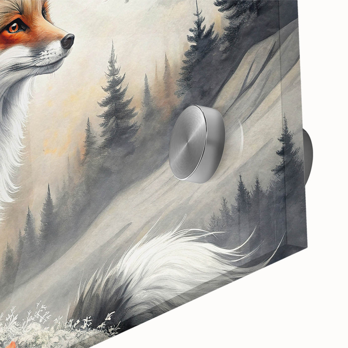 Close-up of a vibrant acrylic wall art piece featuring a wild fox design, showcasing intricate details and rich colors, perfect for nature lovers' decor.