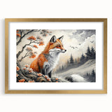 Framed wall art featuring a stylish fox design in a gold frame with a mat, ideal for animal lovers and modern home decor enthusiasts, showcasing vibrant colors and intricate details.