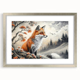 Framed wall art showcasing a beautifully illustrated fox design in a silver frame with matting, perfect for adding a touch of wildlife elegance to home decor.