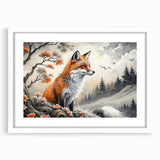 Framed wall art featuring a vibrant fox design from the Animals A Wild Life collection, showcased with a white mat and modern frame, perfect for home decor.
