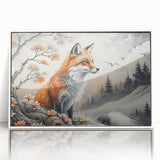 Framed acrylic wall art featuring a stylized fox design from the "Animals of the Wild" collection. The artwork showcases vibrant colors with a white frame, ideal for modern decor.