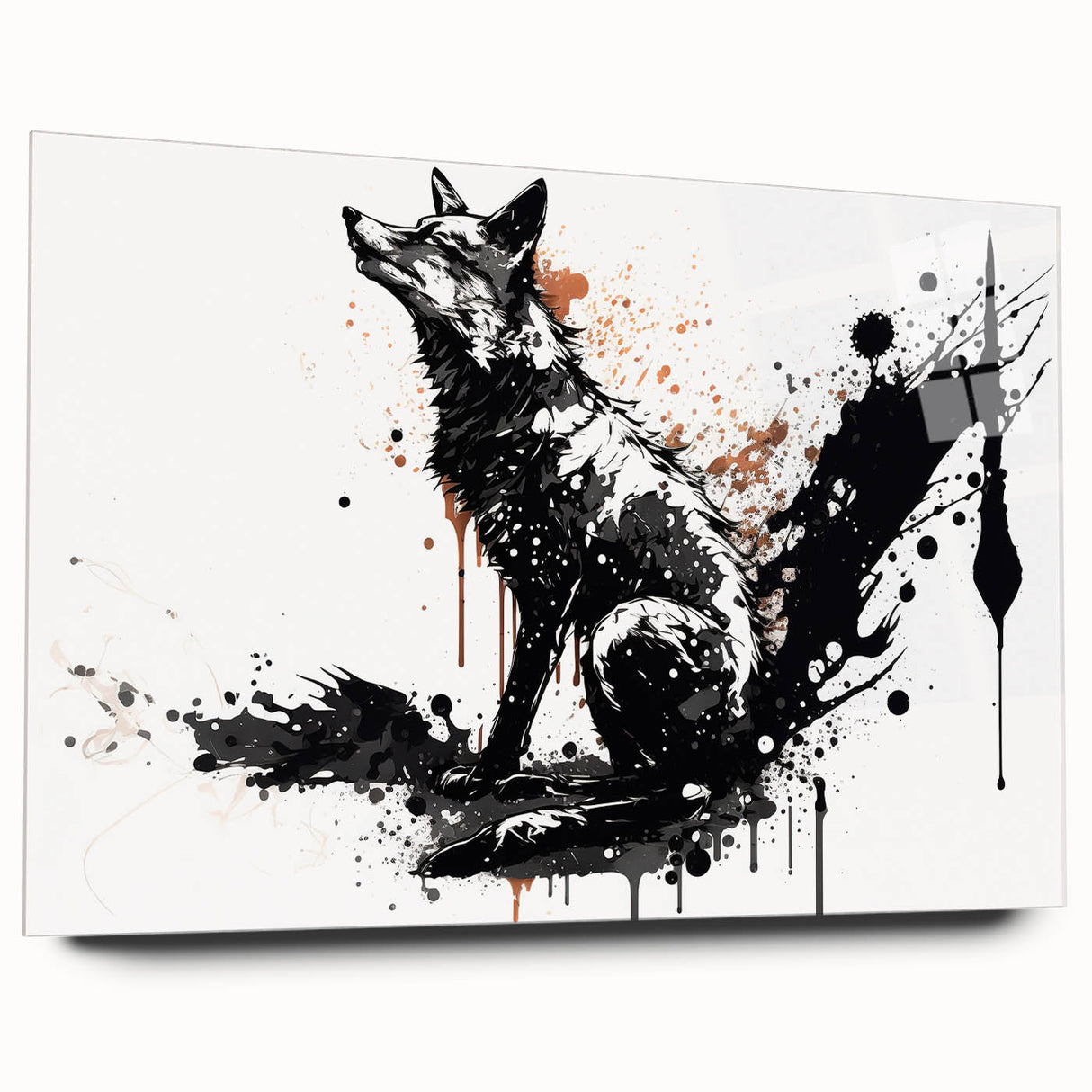 Acrylic glass wall art collection showcasing a vibrant fox design, viewed from the side, highlighting vivid colors and intricate details for home decor enhancement.