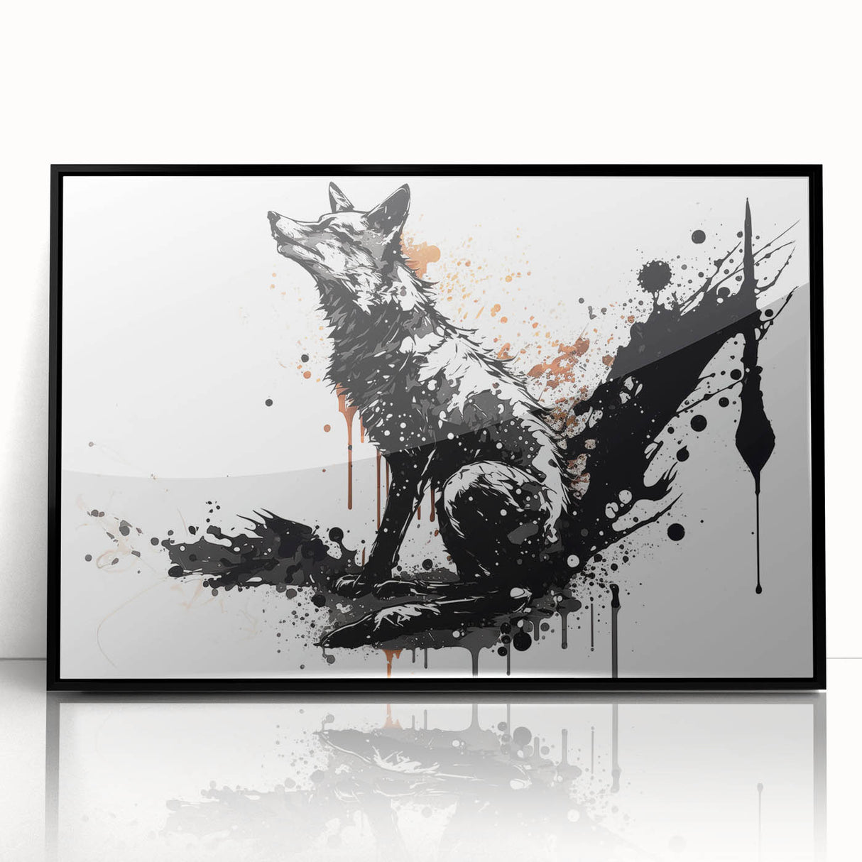 Framed black acrylic wall art showcasing a vibrant fox design, perfect for animal lovers and home decor enthusiasts, highlighting intricate details and colors.